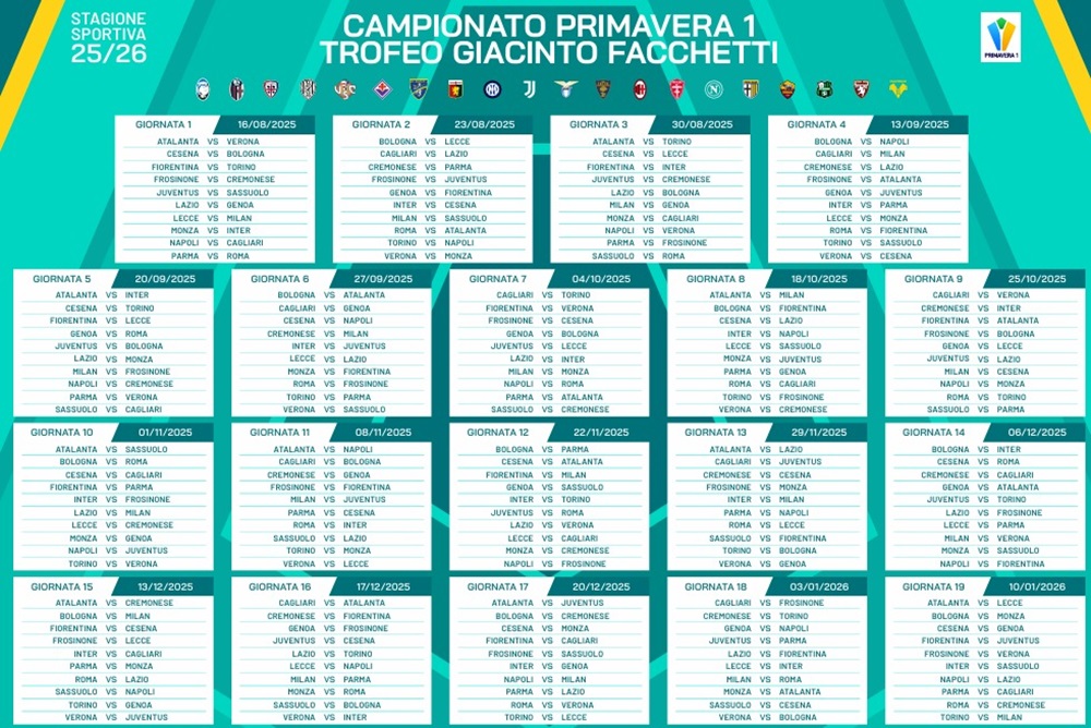 Calendario Primavera 1 andata