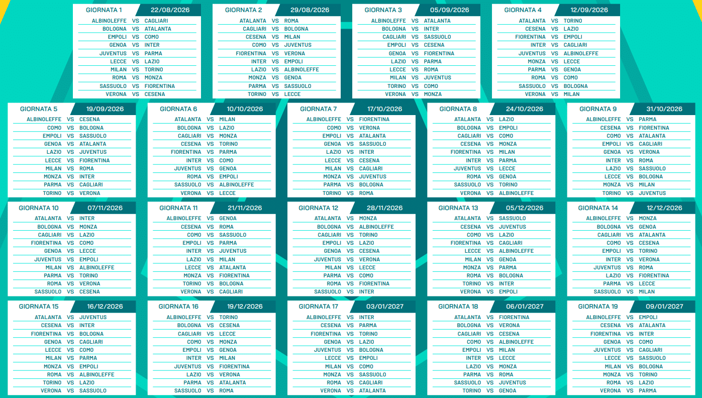 Calendario Primavera 1 2026-2027 andata