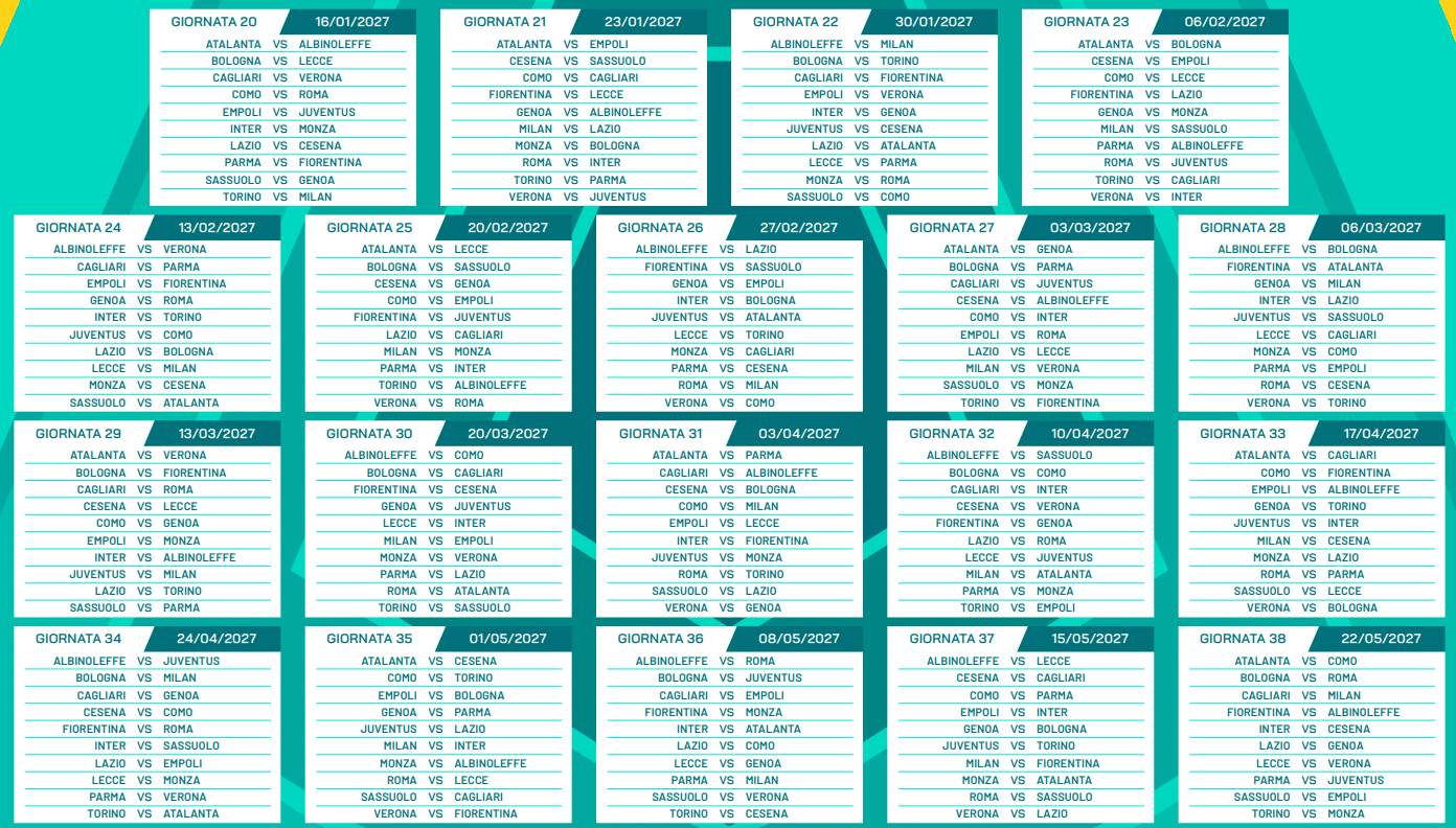 Calendario Primavera 1 2026-2027 ritorno